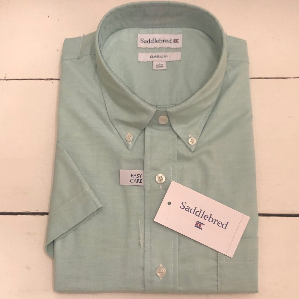 Saddlebred Short-Sleeve Button-Down Shirt in Mint Green NWT